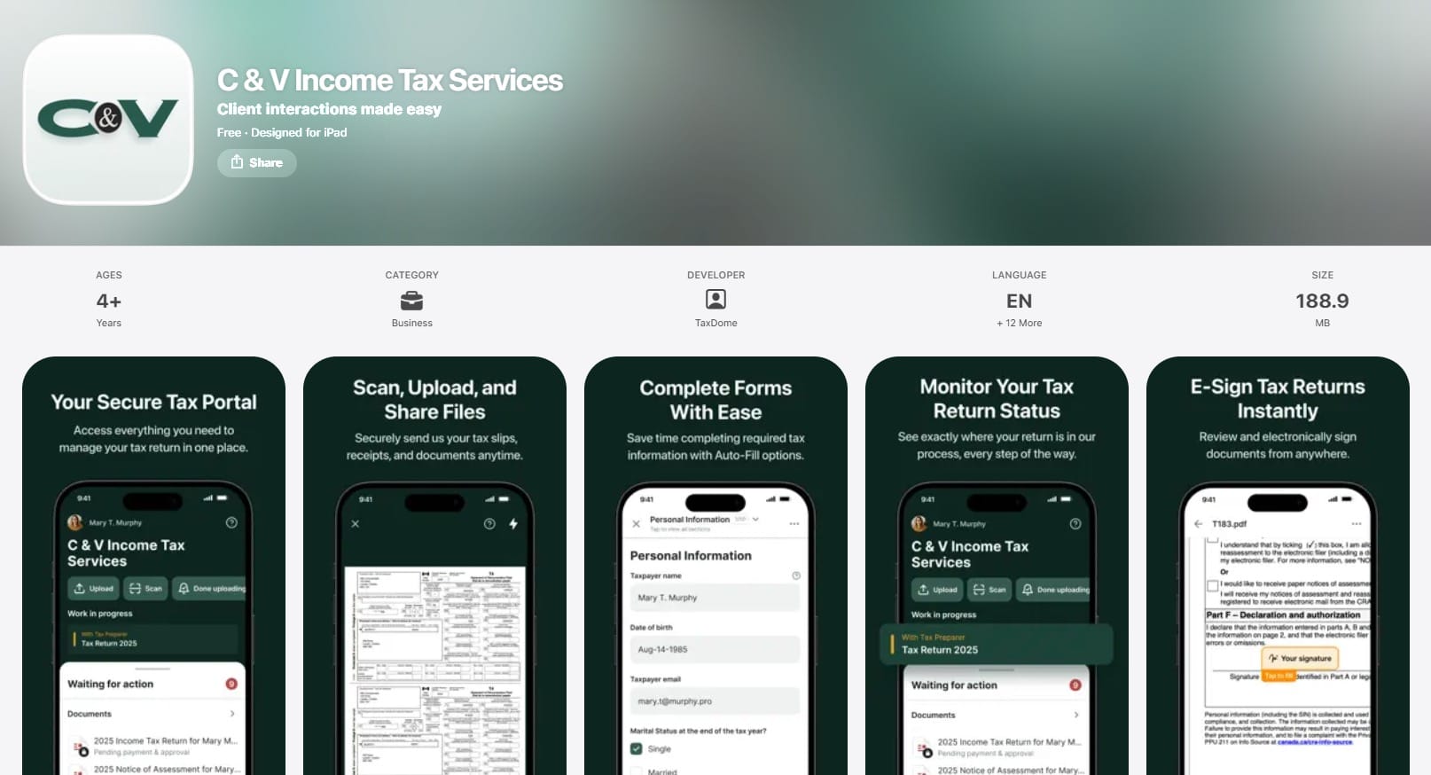 CV Income Tax Services App